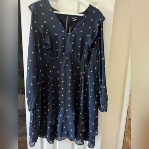 City Chic Navy Dress with Pink Polka Dots